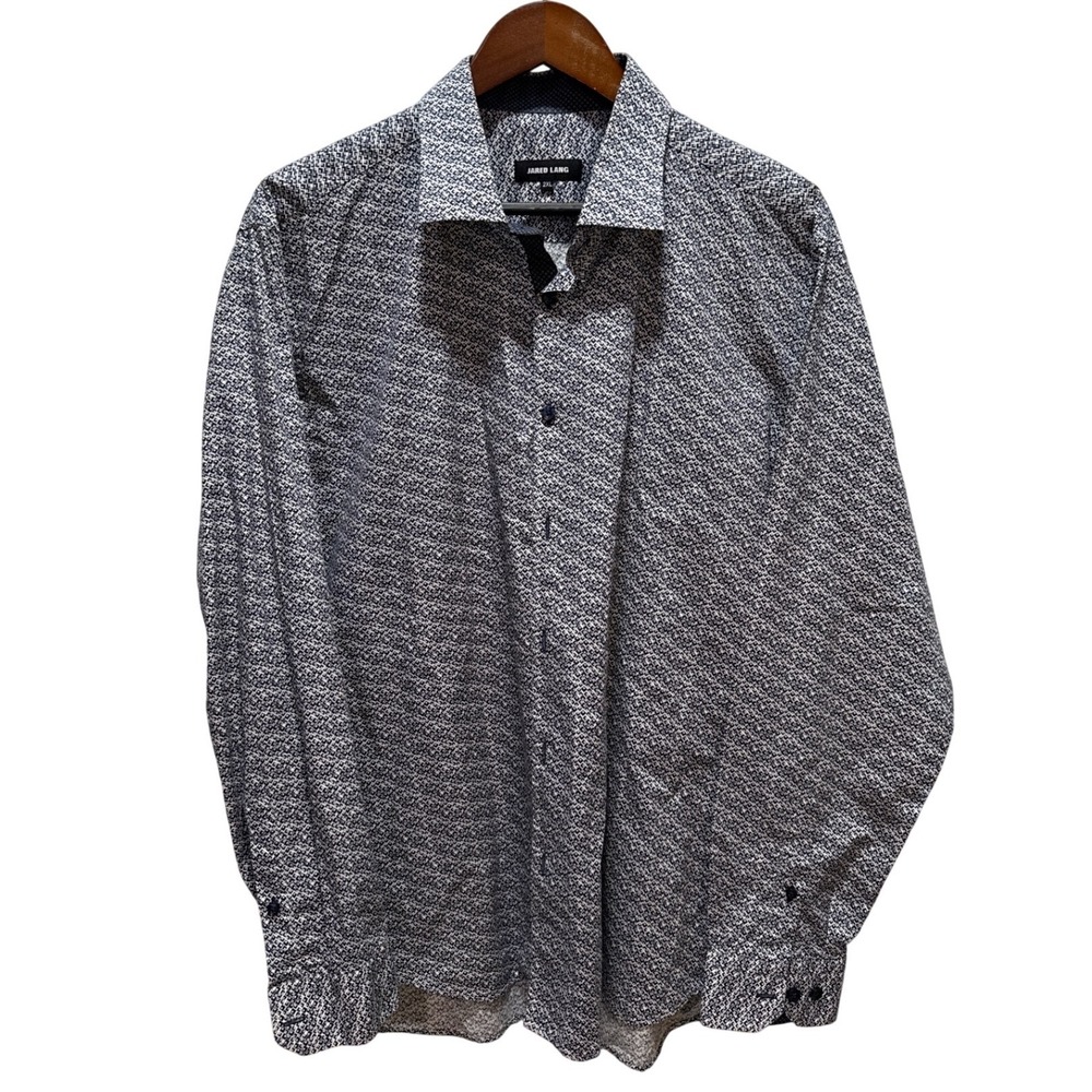 JARED LANG Mens 2XL Long Sleeve Button Down Shirt Geometric Print Blue White